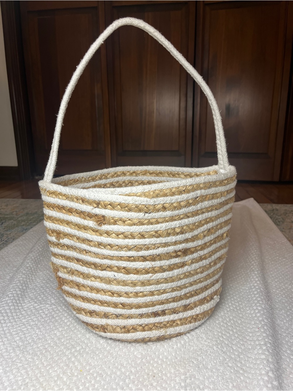 Woven Stripe Jute Beach Tote Neutral Summer Preppy Boho Hippie Vacation Pool Bag
